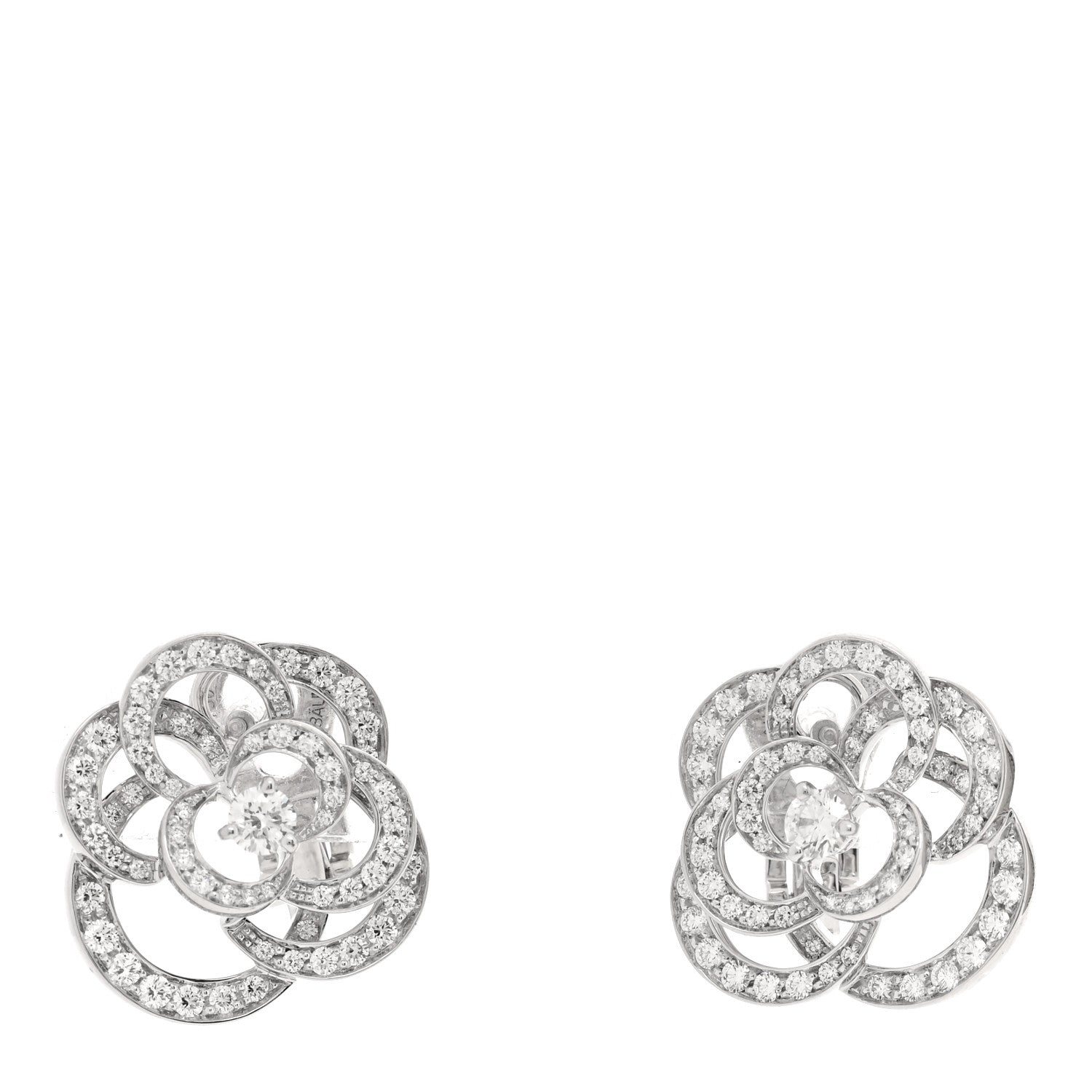 Chanel 18K White Gold Diamond Fil de Camelia Earrings 1 of 5