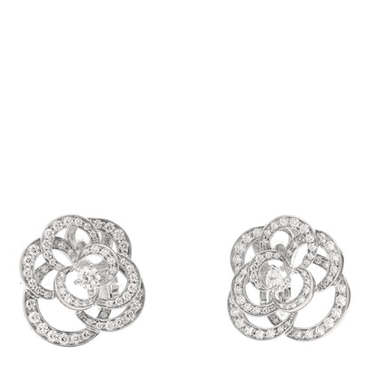 Chanel 18K White Gold Diamond Fil de Camelia Earrings 1 of 5