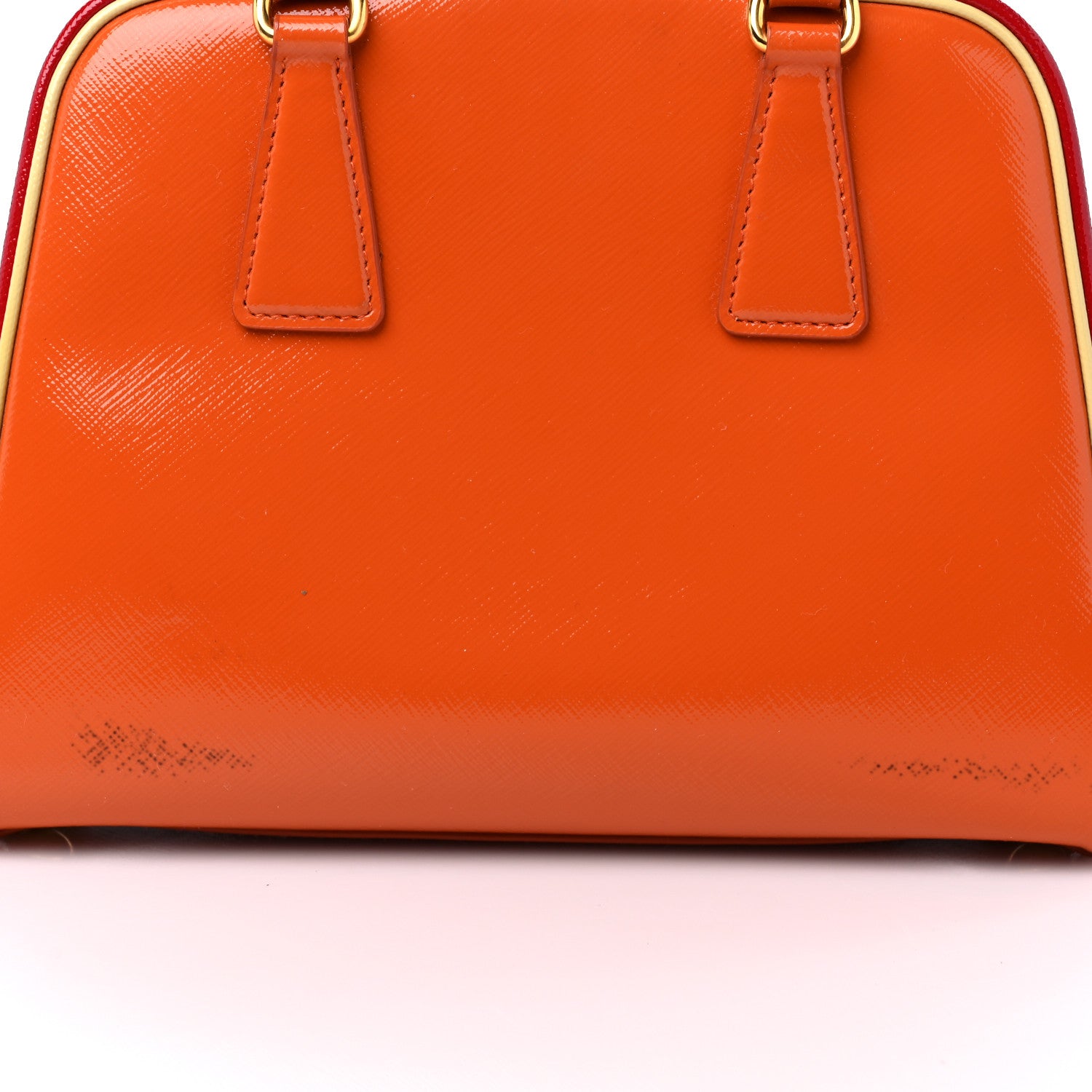 Prada Saffiano Vernice Frame Top Bag Papaya Rosso White 12 of 13