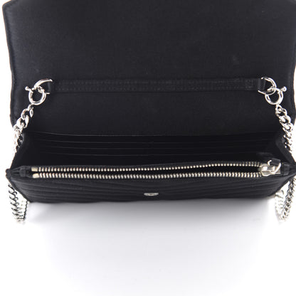 Saint Laurent Satin Chevron Monogram Envelope Chain Wallet Black 5 of 13