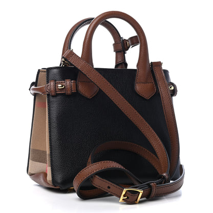 Burberry Derby Calfskin House Check Baby Banner Tote Black Tan 2 of 4
