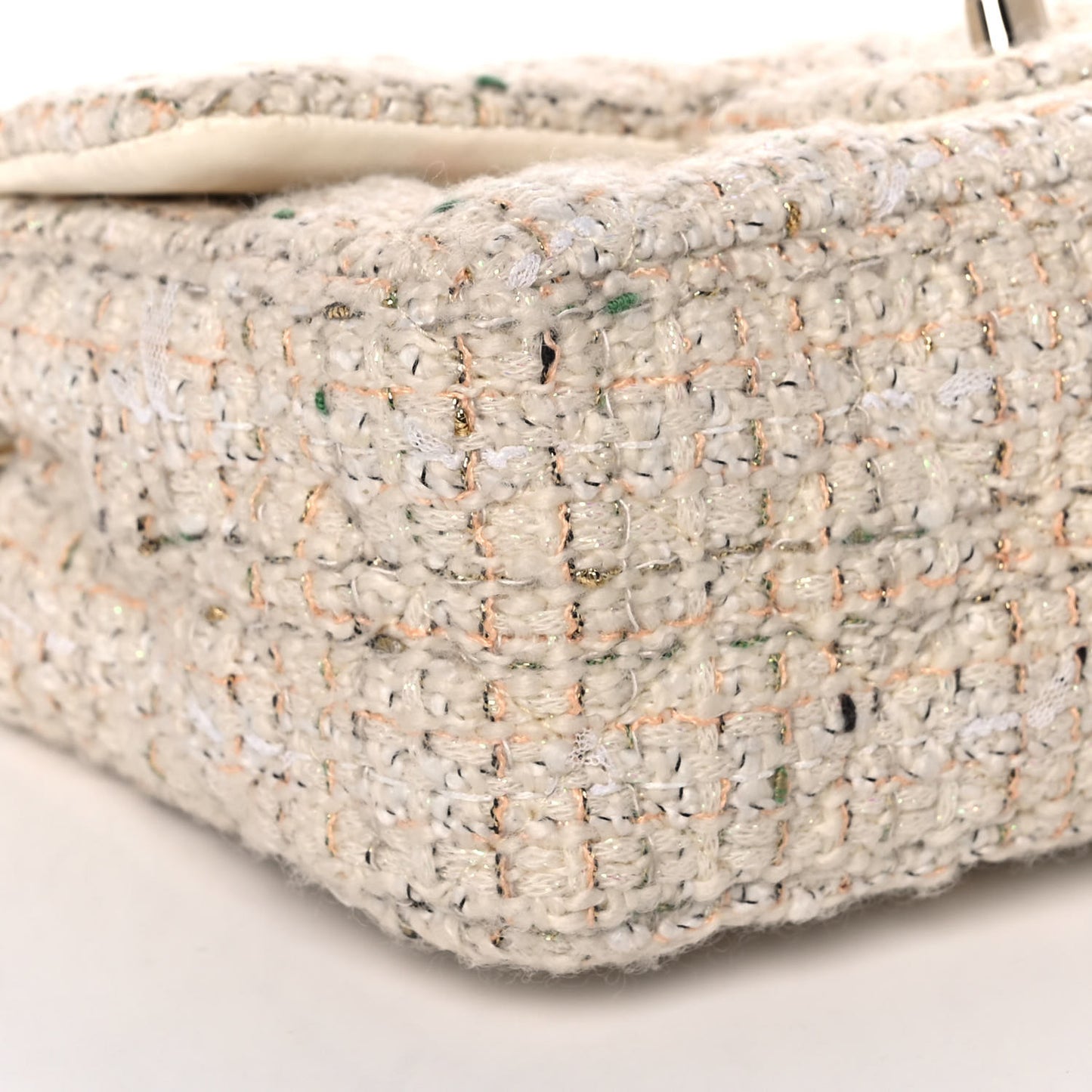 Tweed Quilted Mini Rectangular Flap Off White