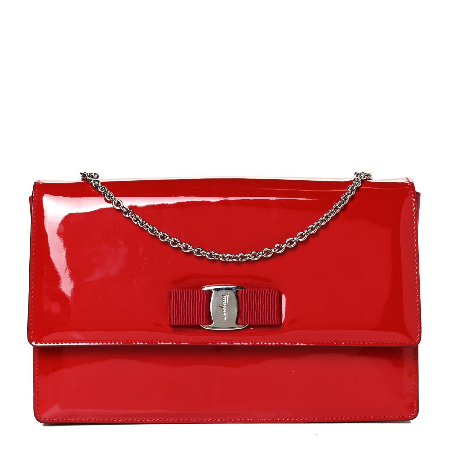 Salvatore Ferragamo Patent Ginny Vara Bow Shoulder Bag Red 1 of 13