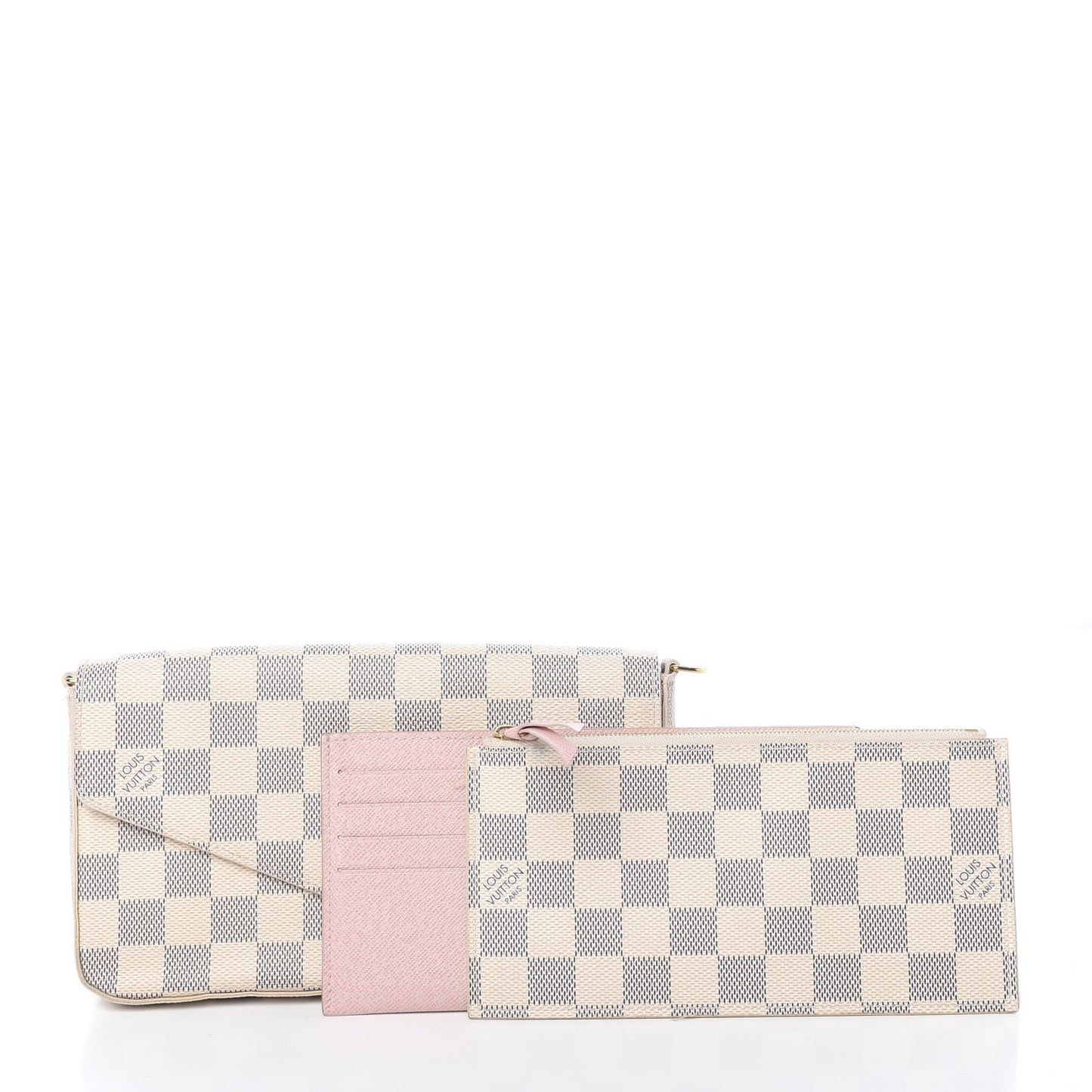 Damier Azur Pochette Felicie Chain Wallet Rose Ballerine