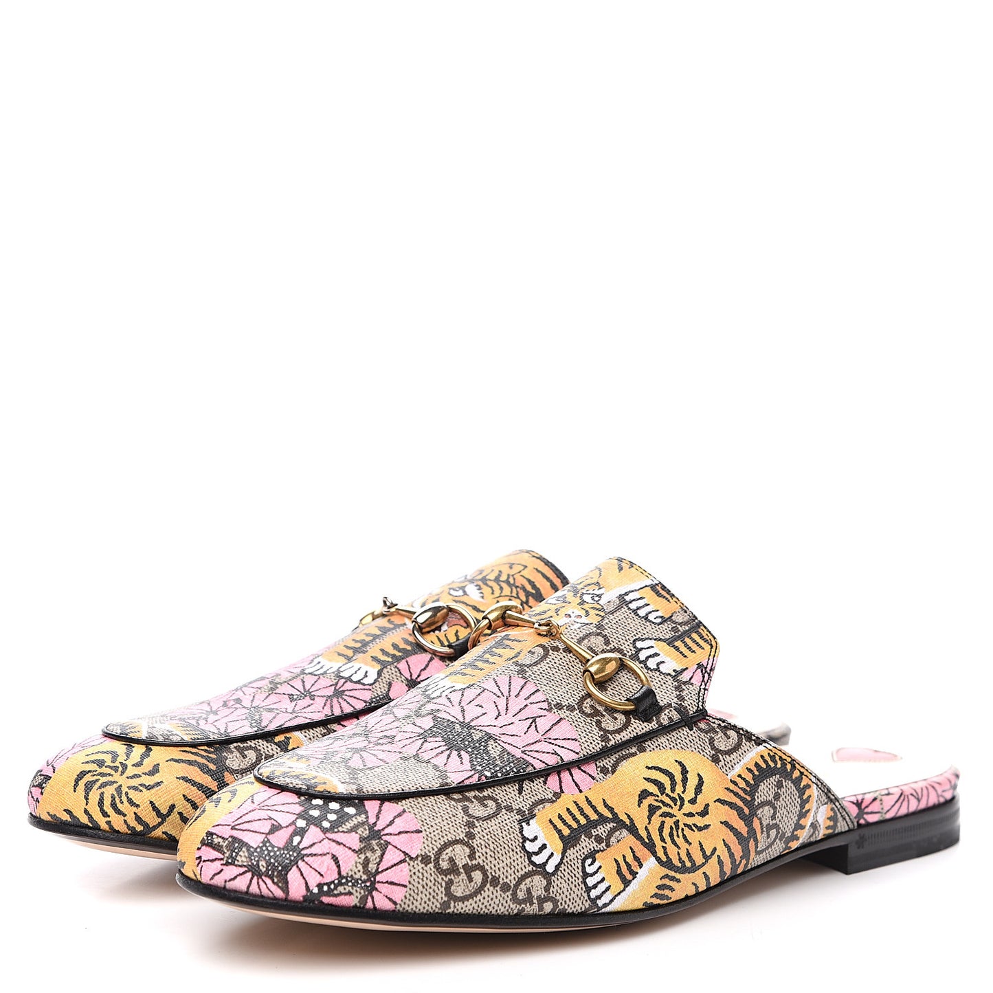 GG Supreme Monogram Bengal Womens Princetown Slippers 39 Beige Crop Pink