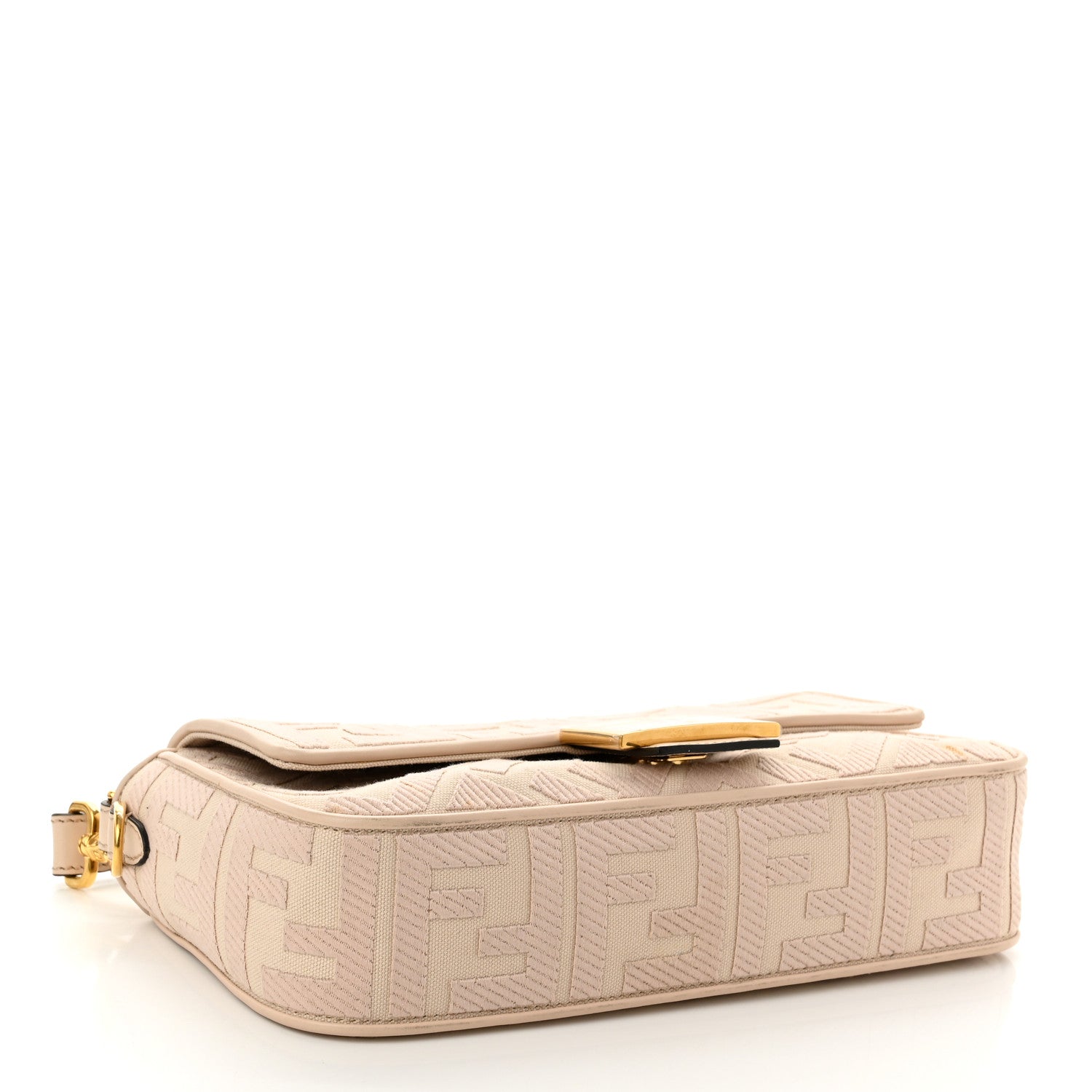 Fendi Canvas Vitello King Bi-Color Strap FF Embroidered Baguette Poudre 4 of 11