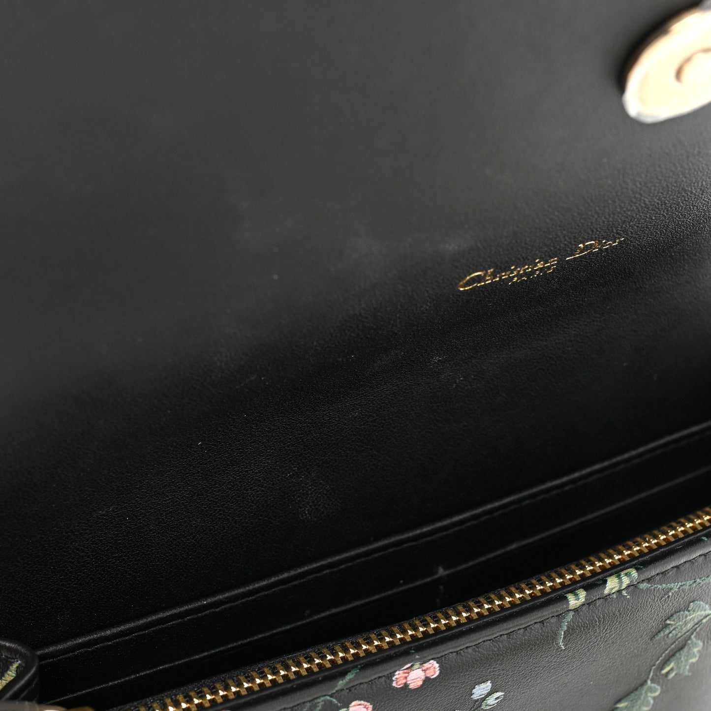 Calfskin Petites Fleurs Print Caro Pouch With Chain Black Multicolor