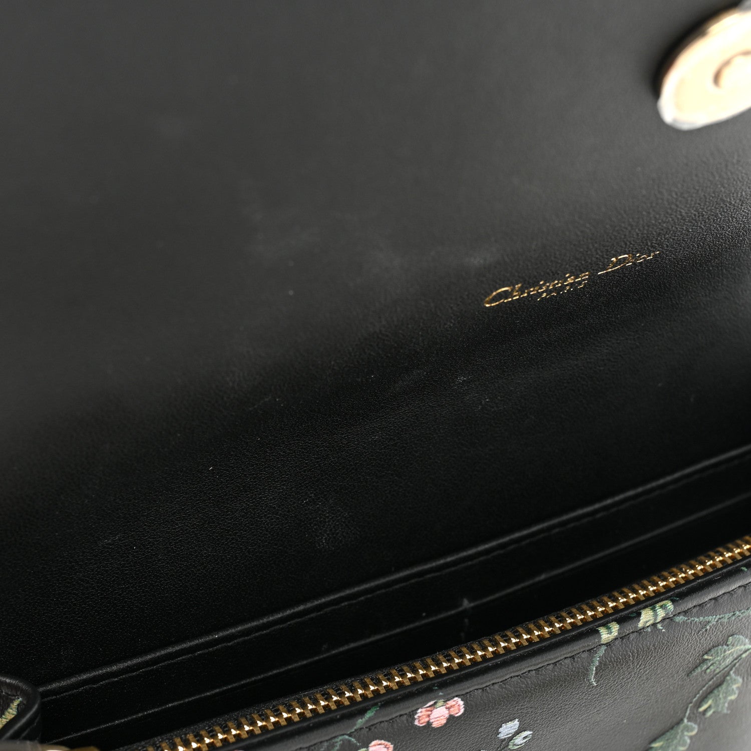Christian Dior Calfskin Petites Fleurs Print Caro Pouch With Chain Black Multicolor 11 of 12