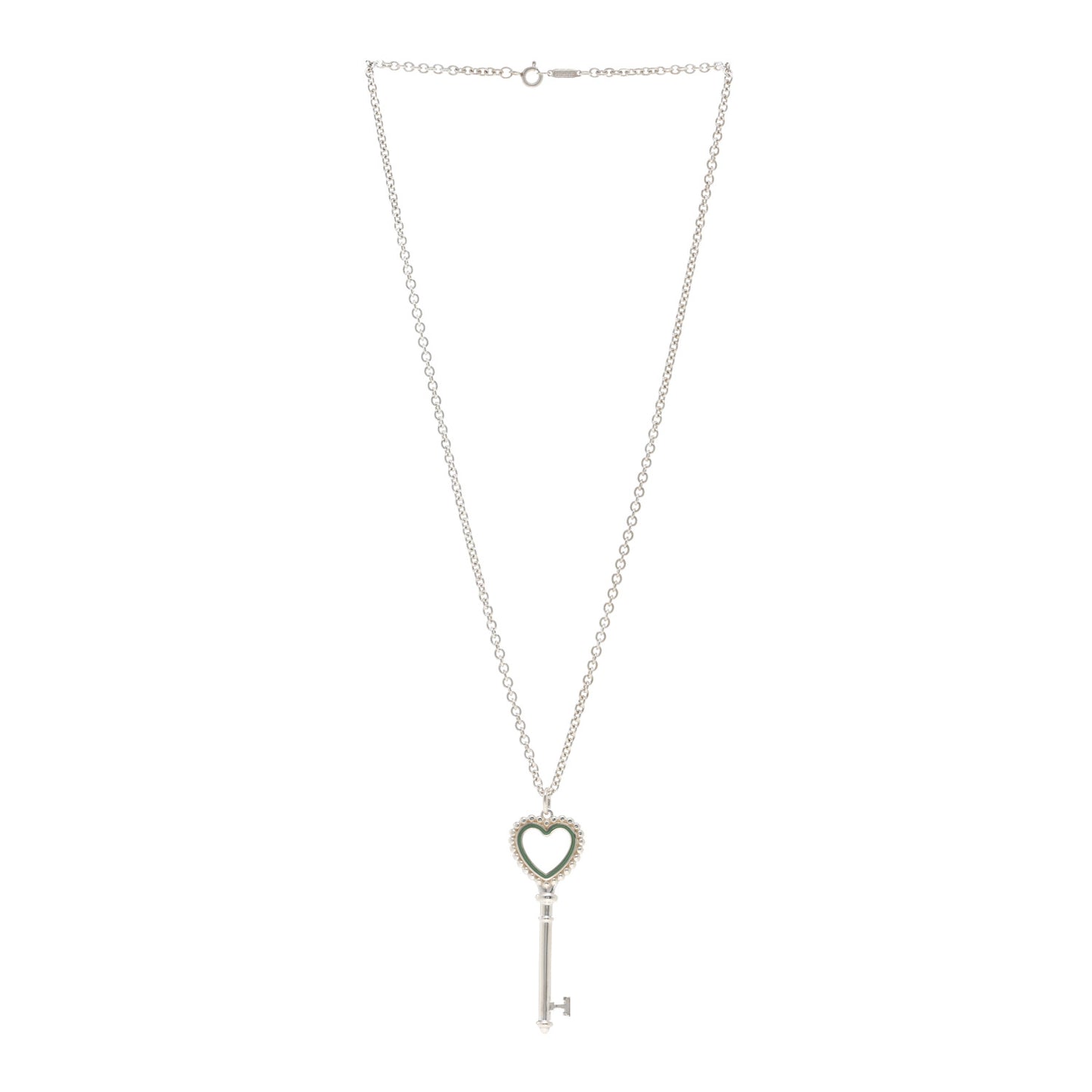 Sterling Silver Enamel Beaded Heart Key Pendant Necklace Blue