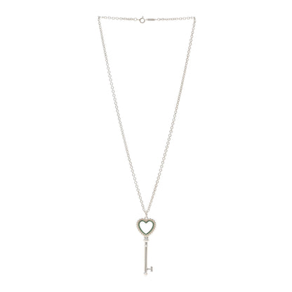 Tiffany Sterling Silver Enamel Beaded Heart Key Pendant Necklace Blue 3 of 4