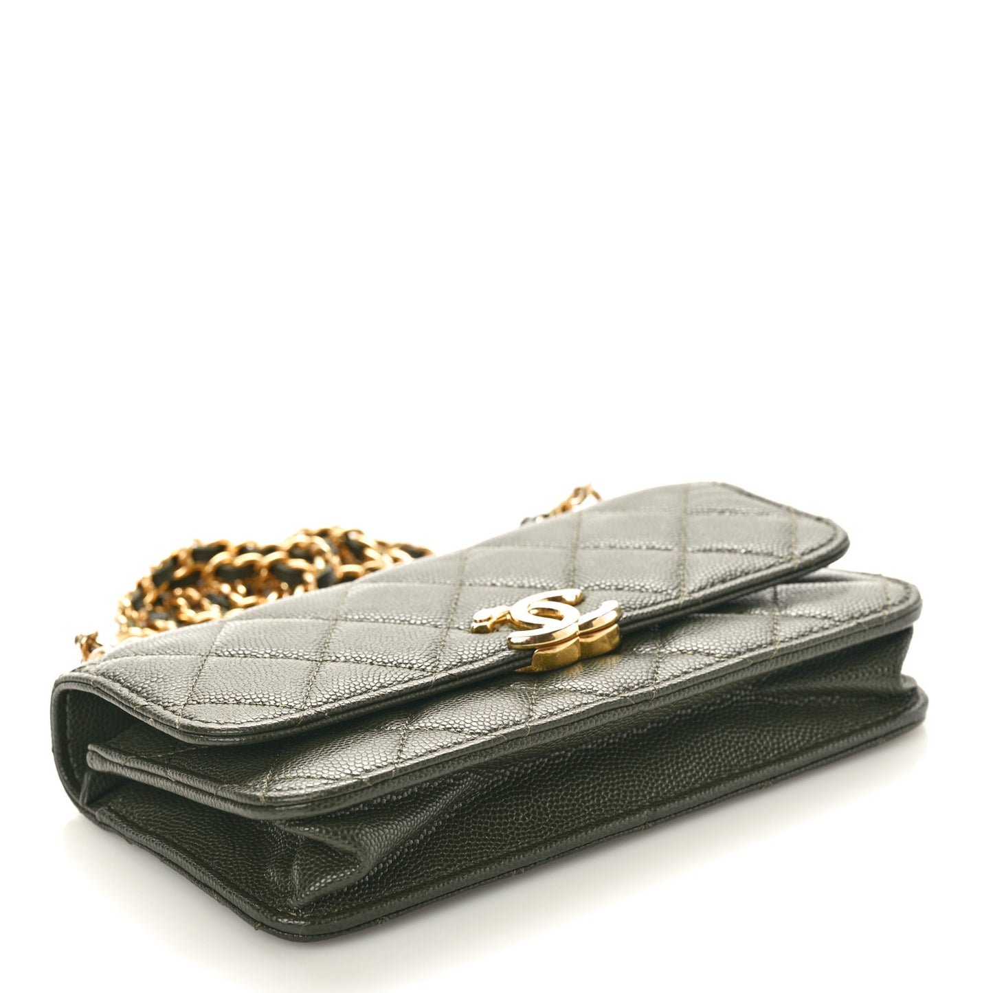 Caviar Quilted Coco First Phone Holder With Chain Khaki