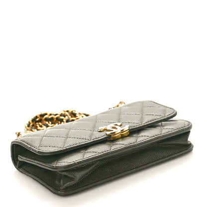 Chanel Caviar Quilted Coco First Phone Holder With Chain Khaki 4 of 10