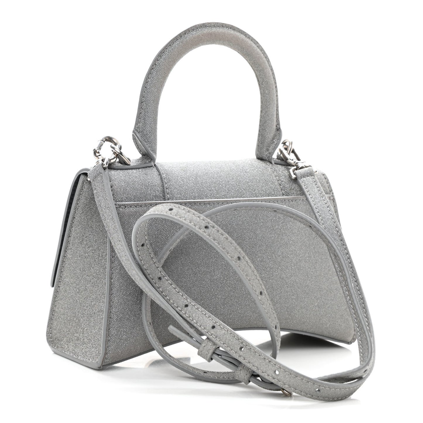 Glitter Fabric Hourglass Top Handle Bag XS Grey