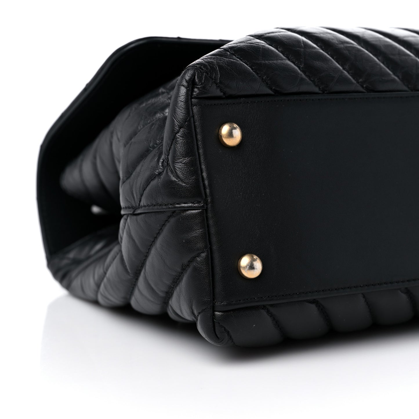 Calfskin Chevron Quilted Medium Coco Handle Flap Black