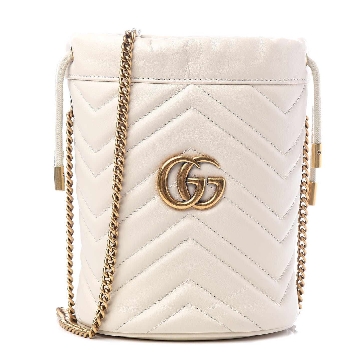 Calfskin Matelasse Mini GG Marmont 2.0 Bucket Bag White