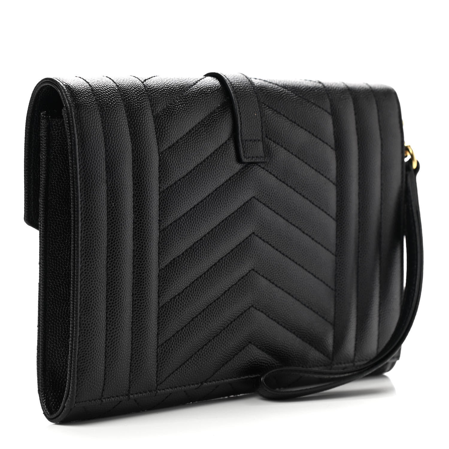Saint Laurent Grain De Poudre Textured Mixed Matelasse Triquilt Monogram Clutch Black 3 of 7