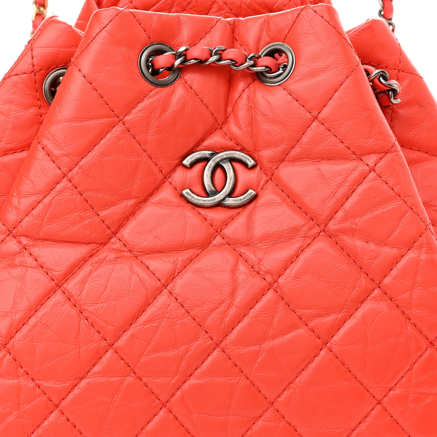 Aged Calfskin Quilted Small Gabrielle Backpack Orange