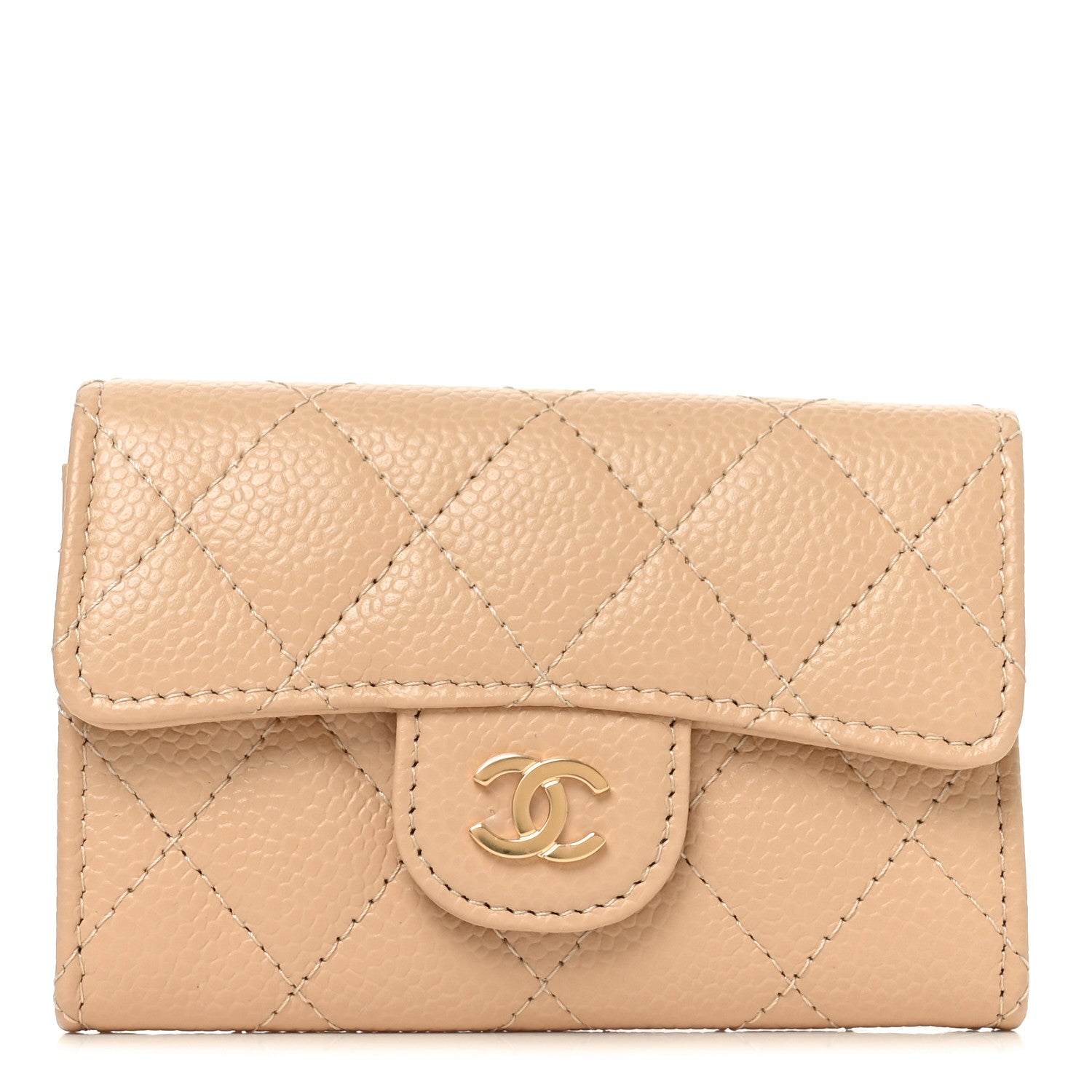Chanel Caviar Quilted Flap Card Holder Wallet Beige 1 of 9
