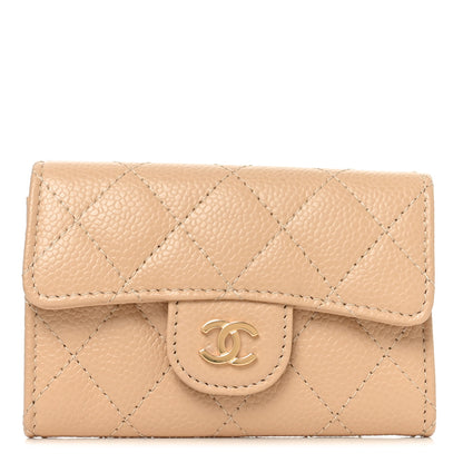 Chanel Caviar Quilted Flap Card Holder Wallet Beige 1 of 9