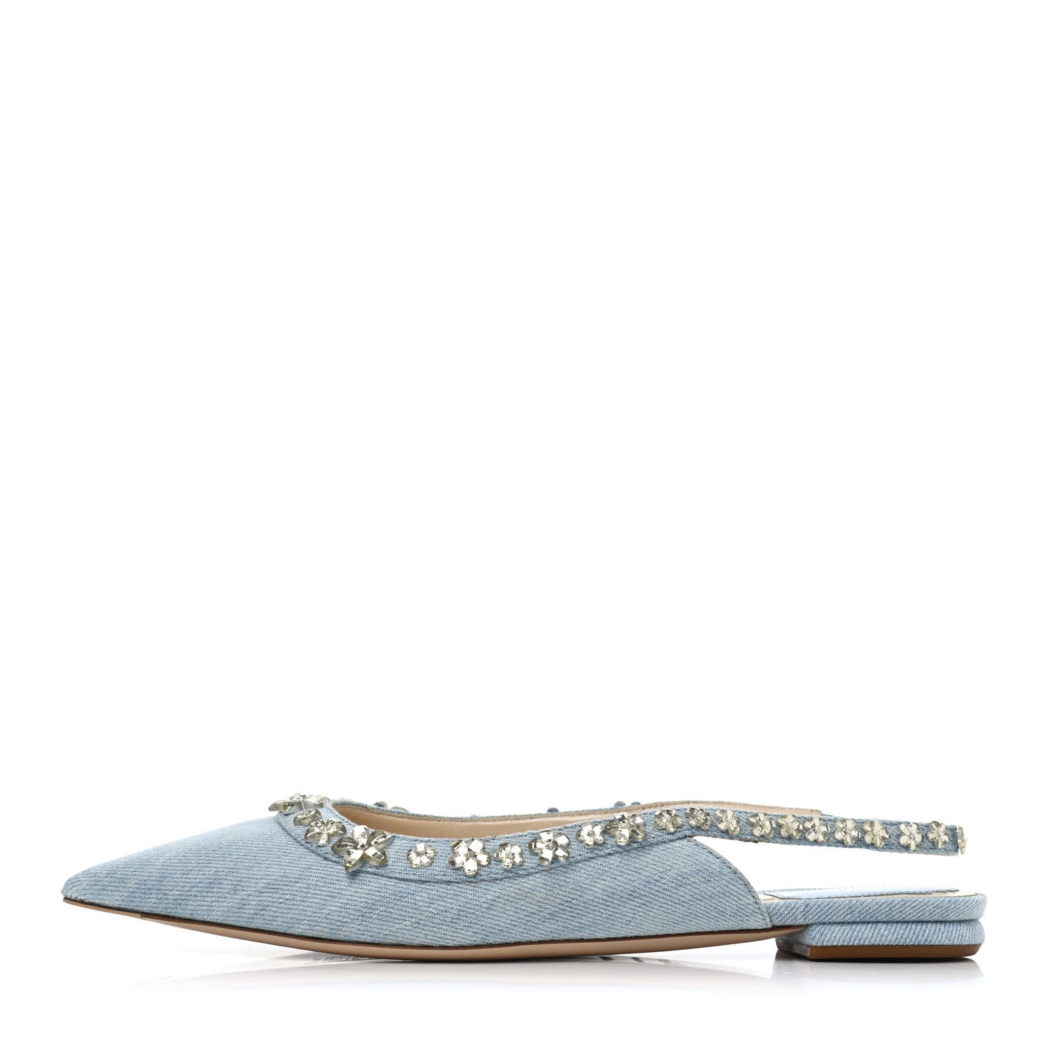 Christian Dior Denim Crystal Garland Flat Slingback 39.5 Celeste 1 of 4