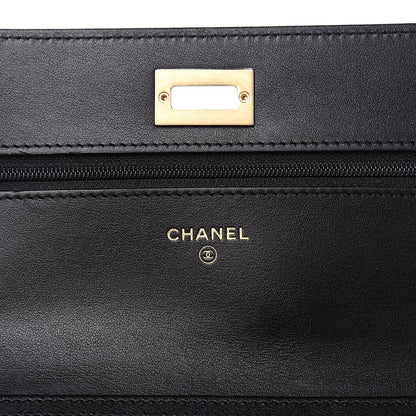 Chanel Calfskin Crocodile Embossed Graffiti 2.55 Cocodile Reissue Wallet On Chain WOC Black Gold 5 of 12