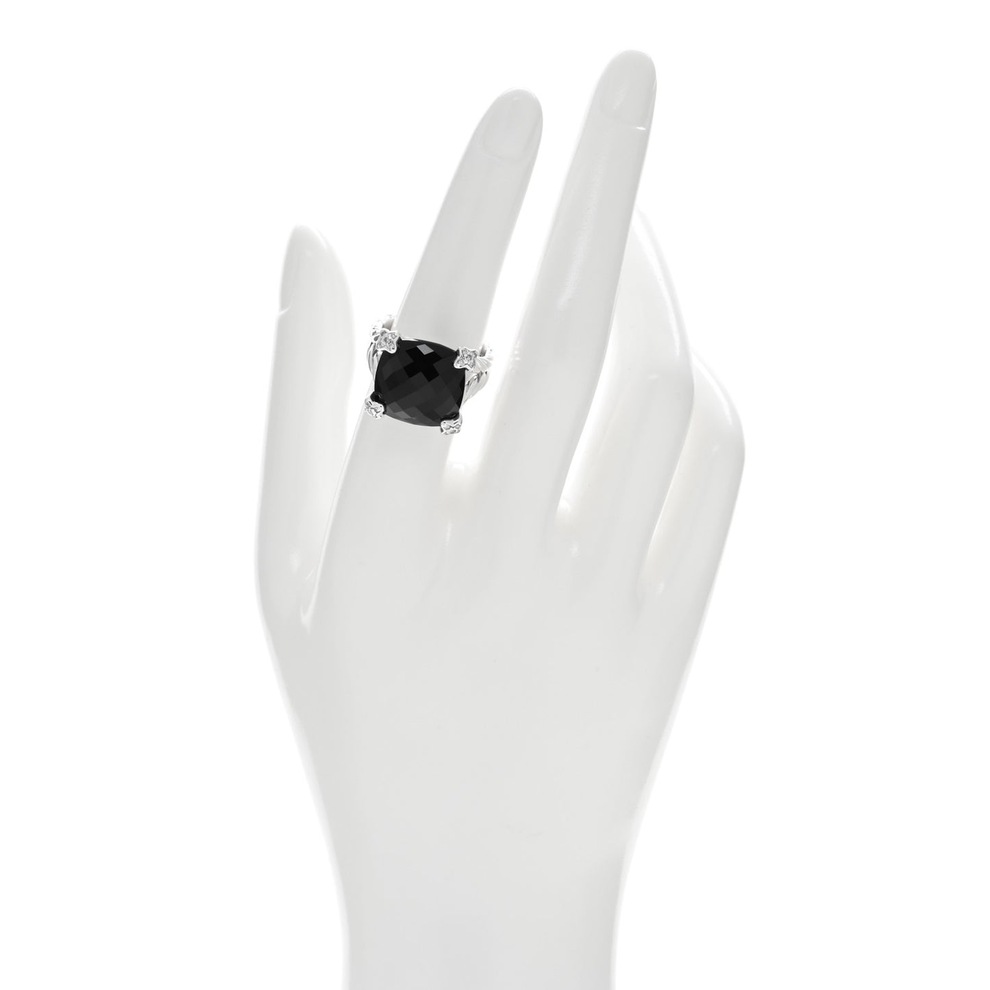 Sterling Silver Diamond Black Onyx 14mm Cushion On Point Ring 54 7
