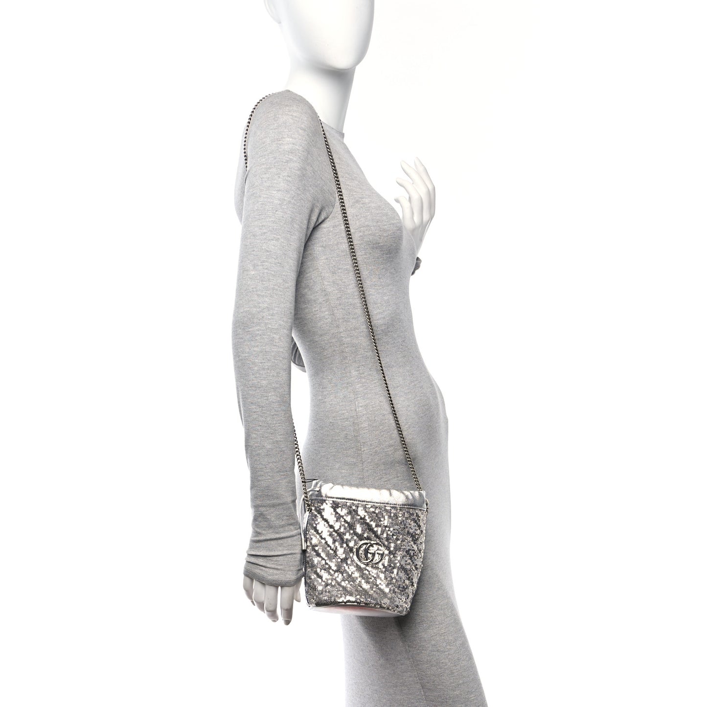 Sequin Mini GG Marmont 2.0 Bucket Bag Silver