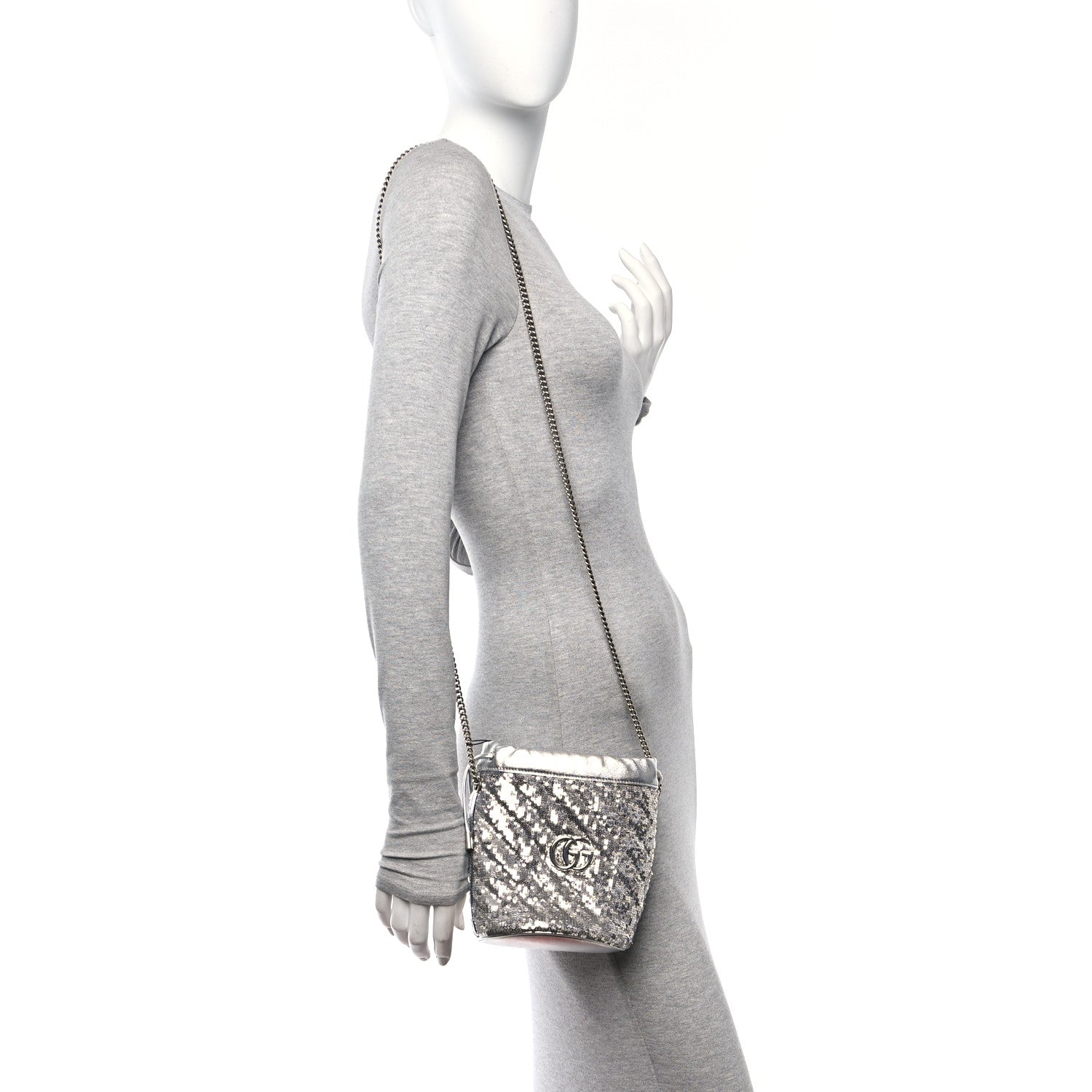 Gucci Sequin Mini GG Marmont 2.0 Bucket Bag Silver 2 of 10