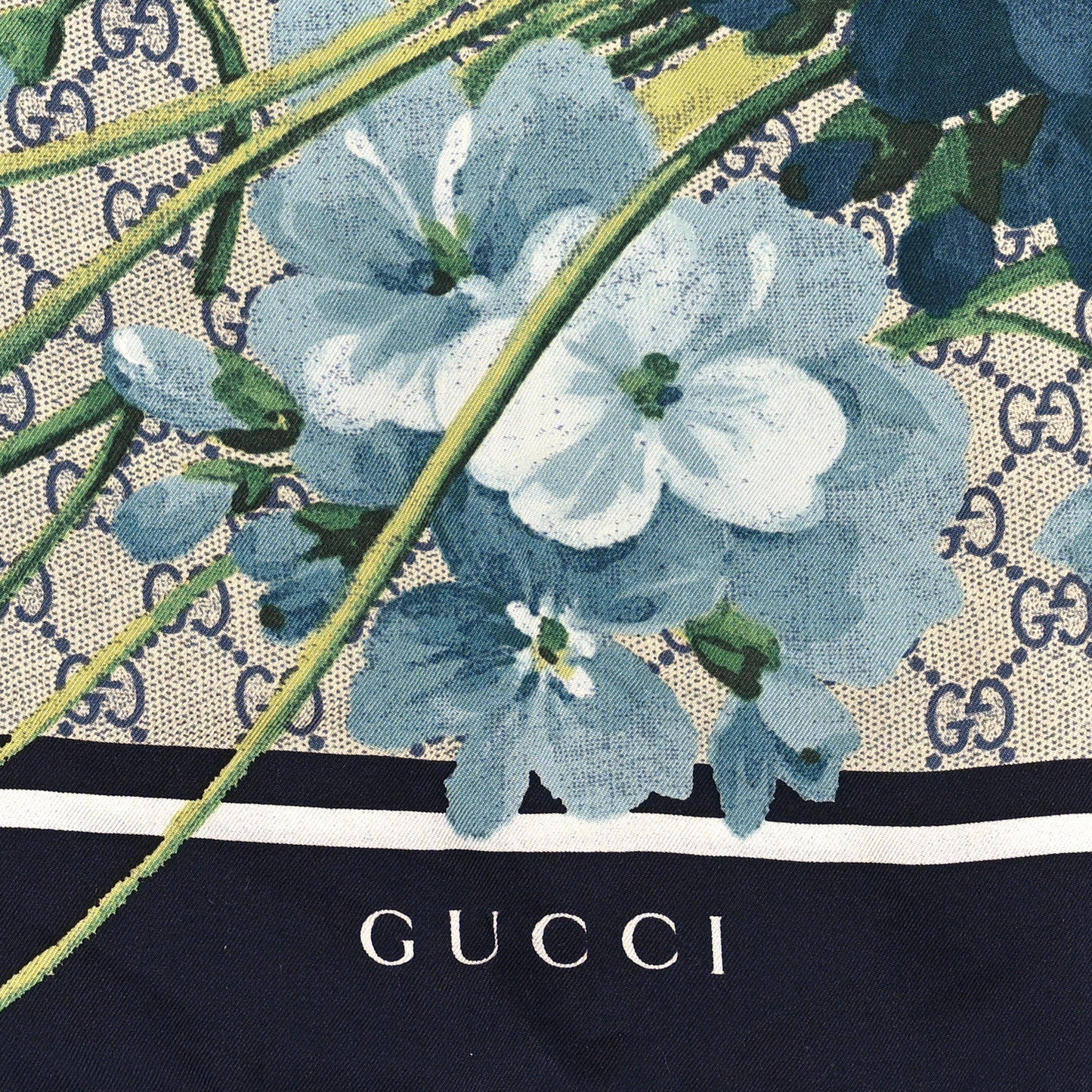 Modal Silk GG Blooms Shawl Scarf Blue