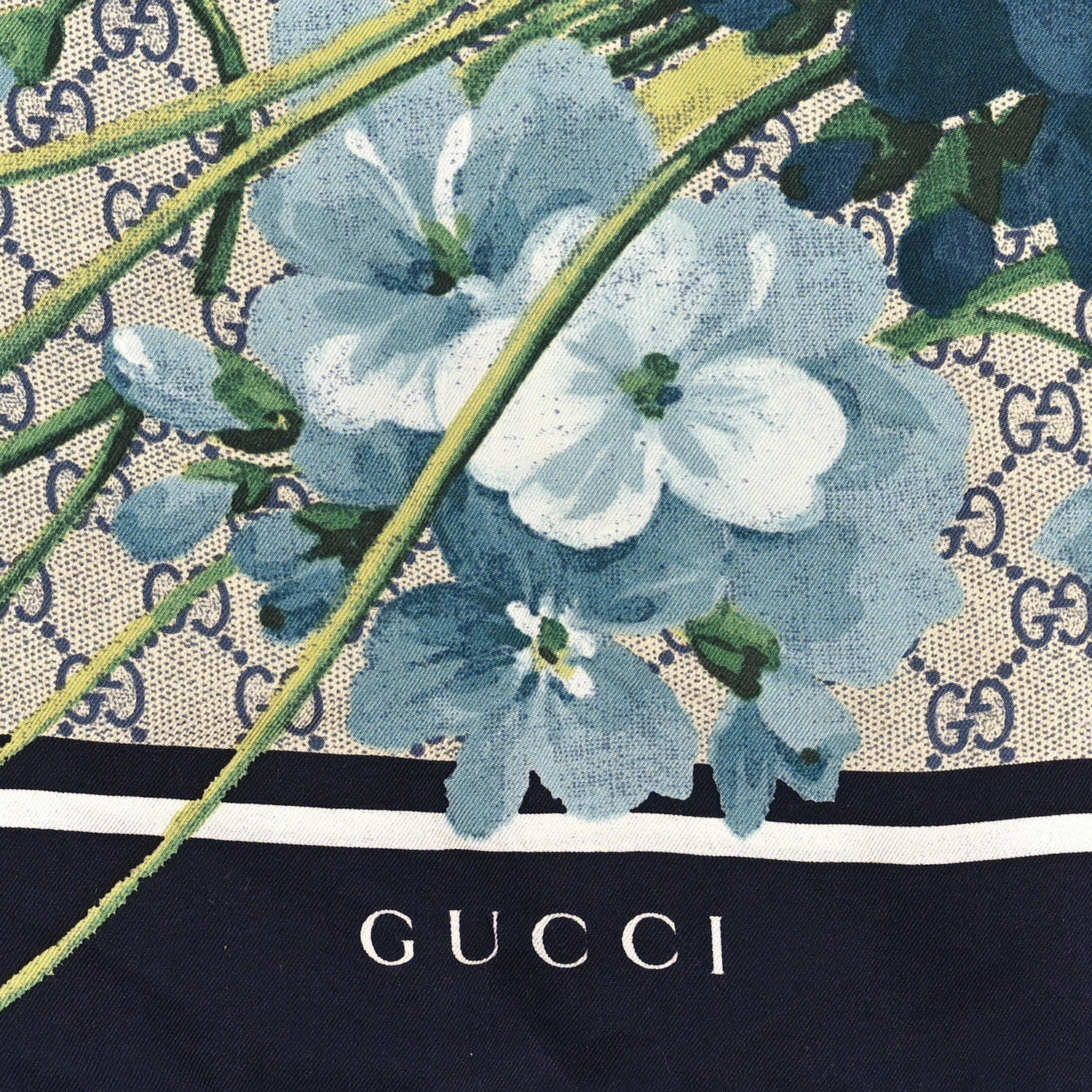 Gucci Modal Silk GG Blooms Shawl Scarf Blue 2 of 3
