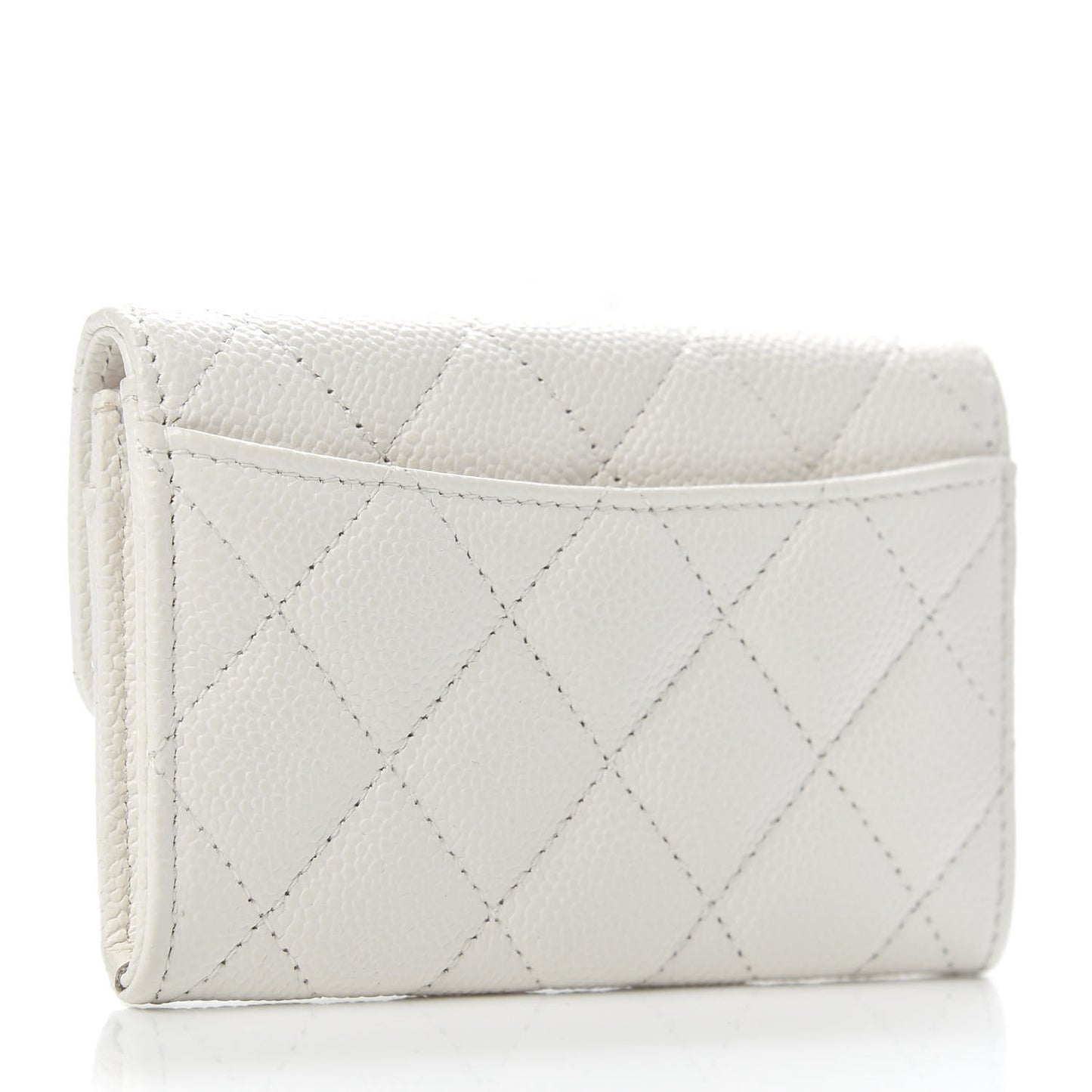 Caviar Quilted Flap Card Holder Wallet White