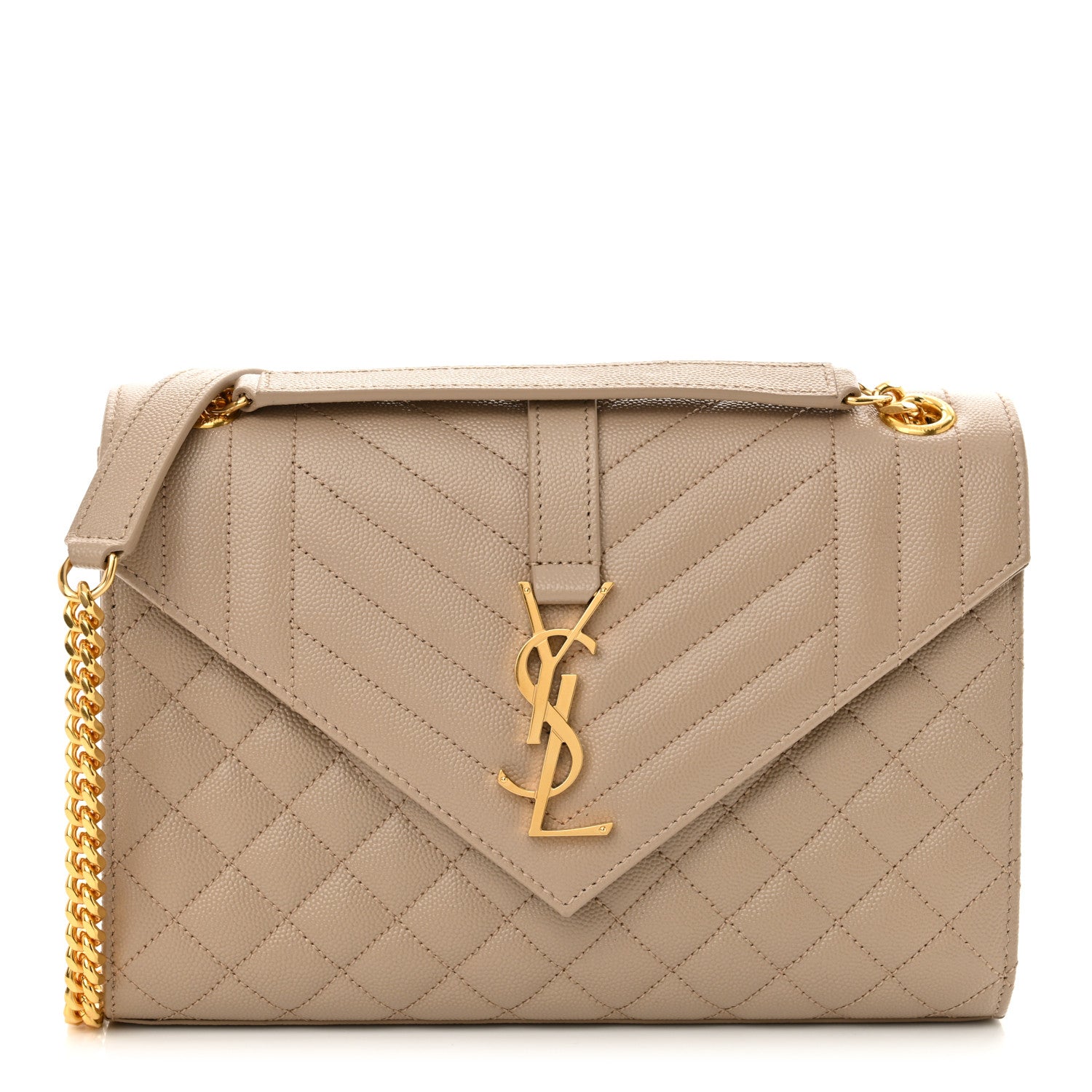 Saint Laurent Grain De Poudre Textured Mixed Matelasse Medium Triquilt Monogram Satchel Dark Latte 1 of 10