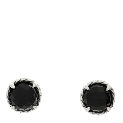 David Yurman Sterling Silver Black Onyx 10mm Chatelaine Earrings 1 of 4