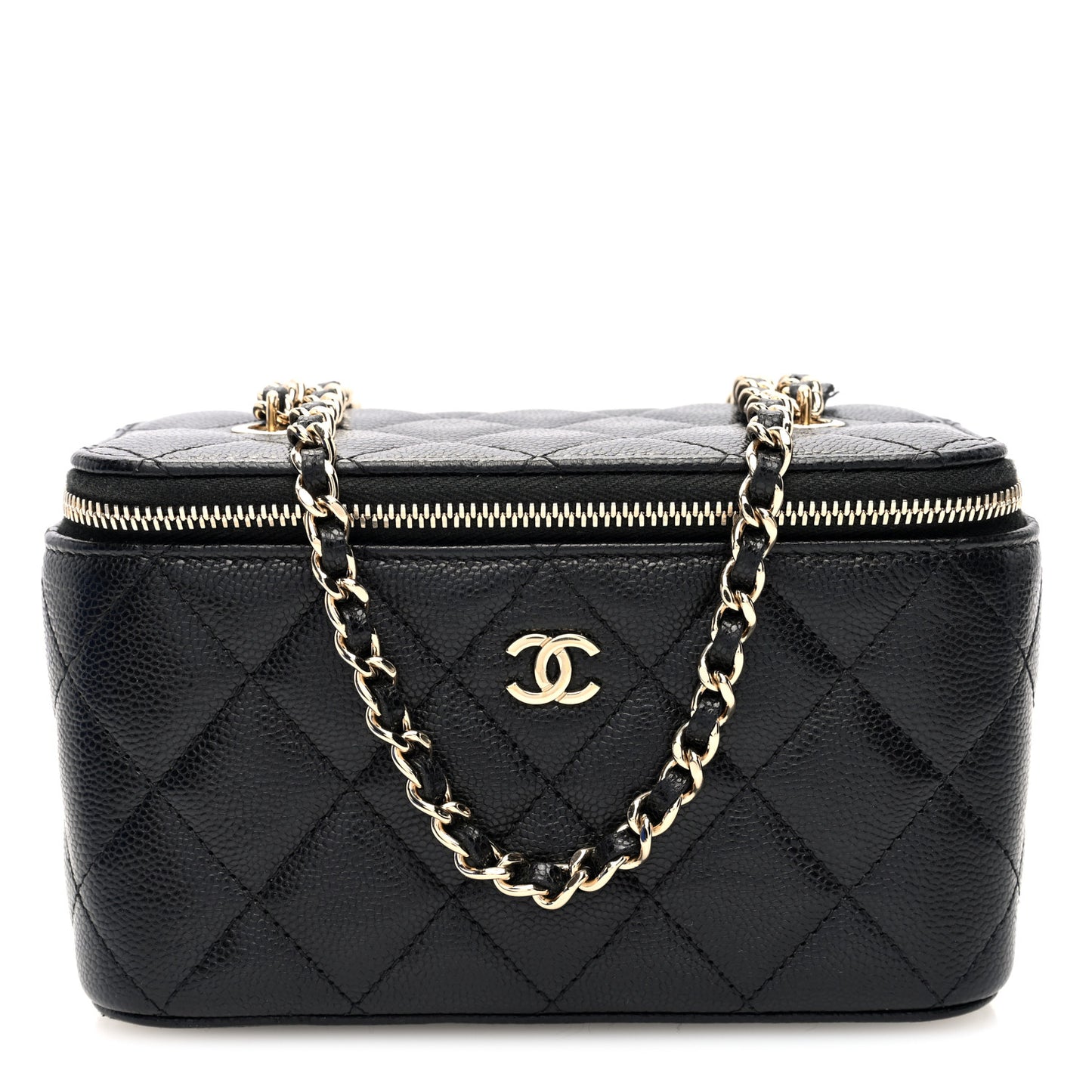 Caviar Quilted Small Vanity Case With Chain Black