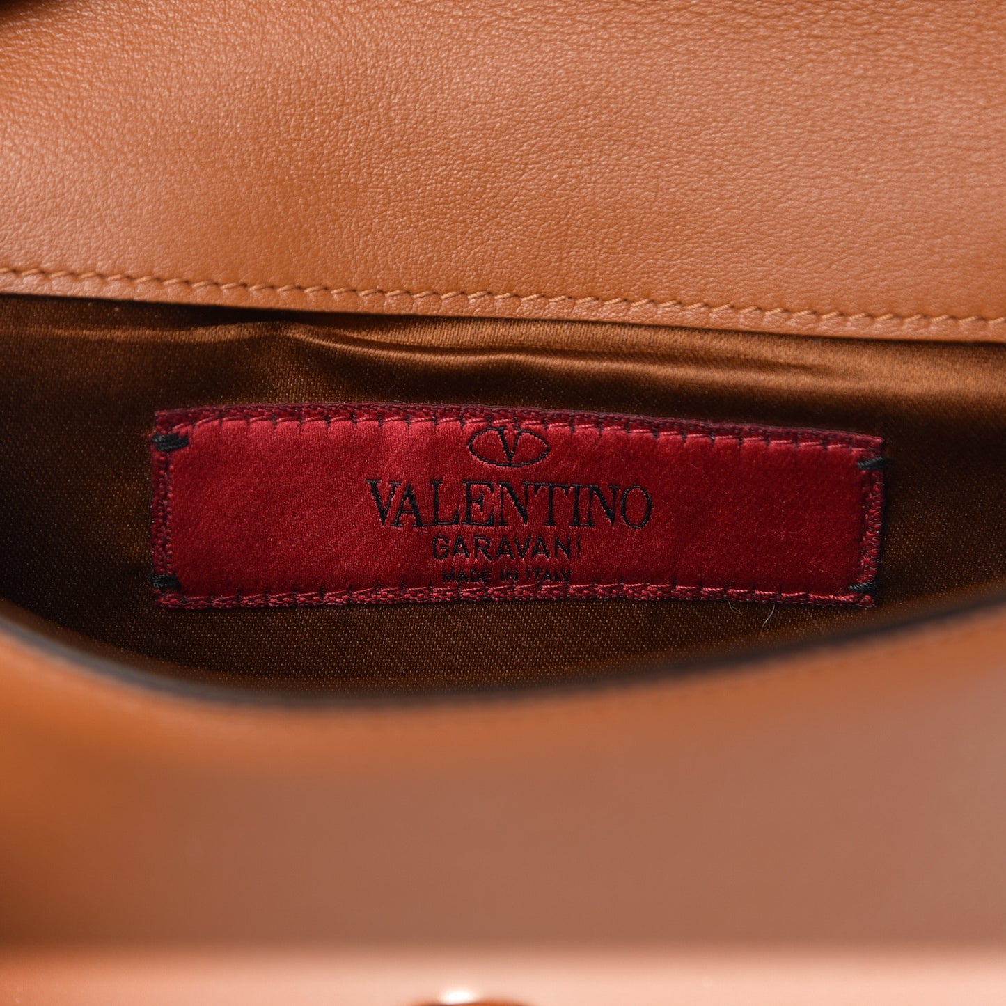 Calfskin Rockstud Chain Wallet Flap Bag Tan