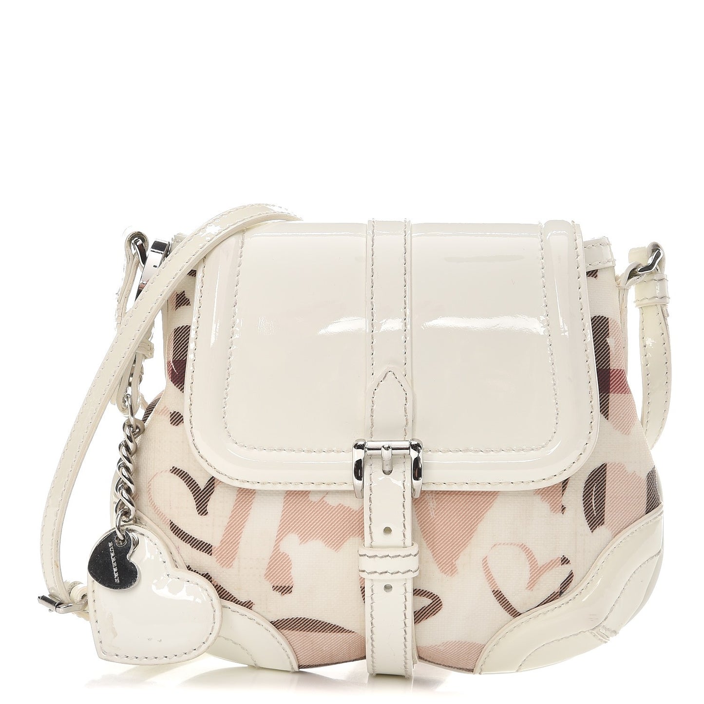 Patent Heart Print Supernova Check XS Aspley Crossbody White