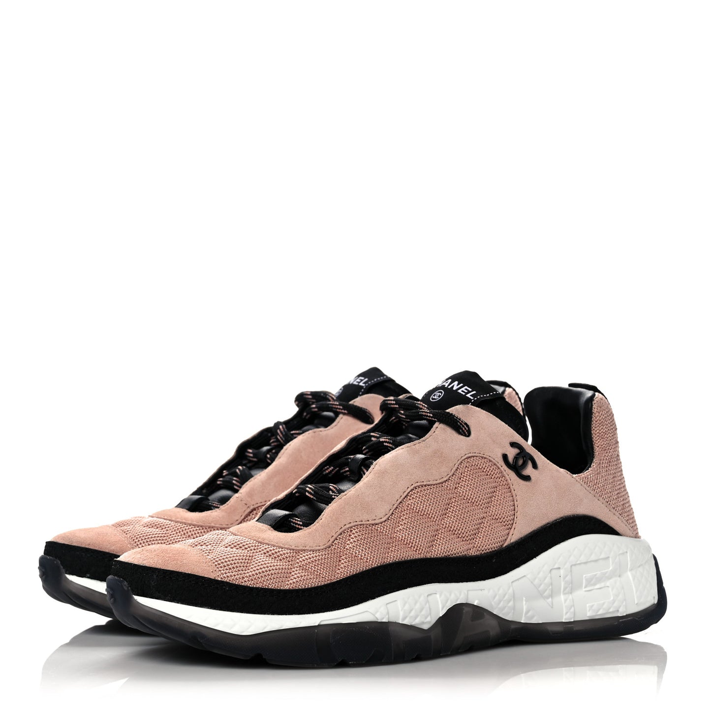Mesh Suede Calfskin Quilted Sneakers 40 Pink Beige