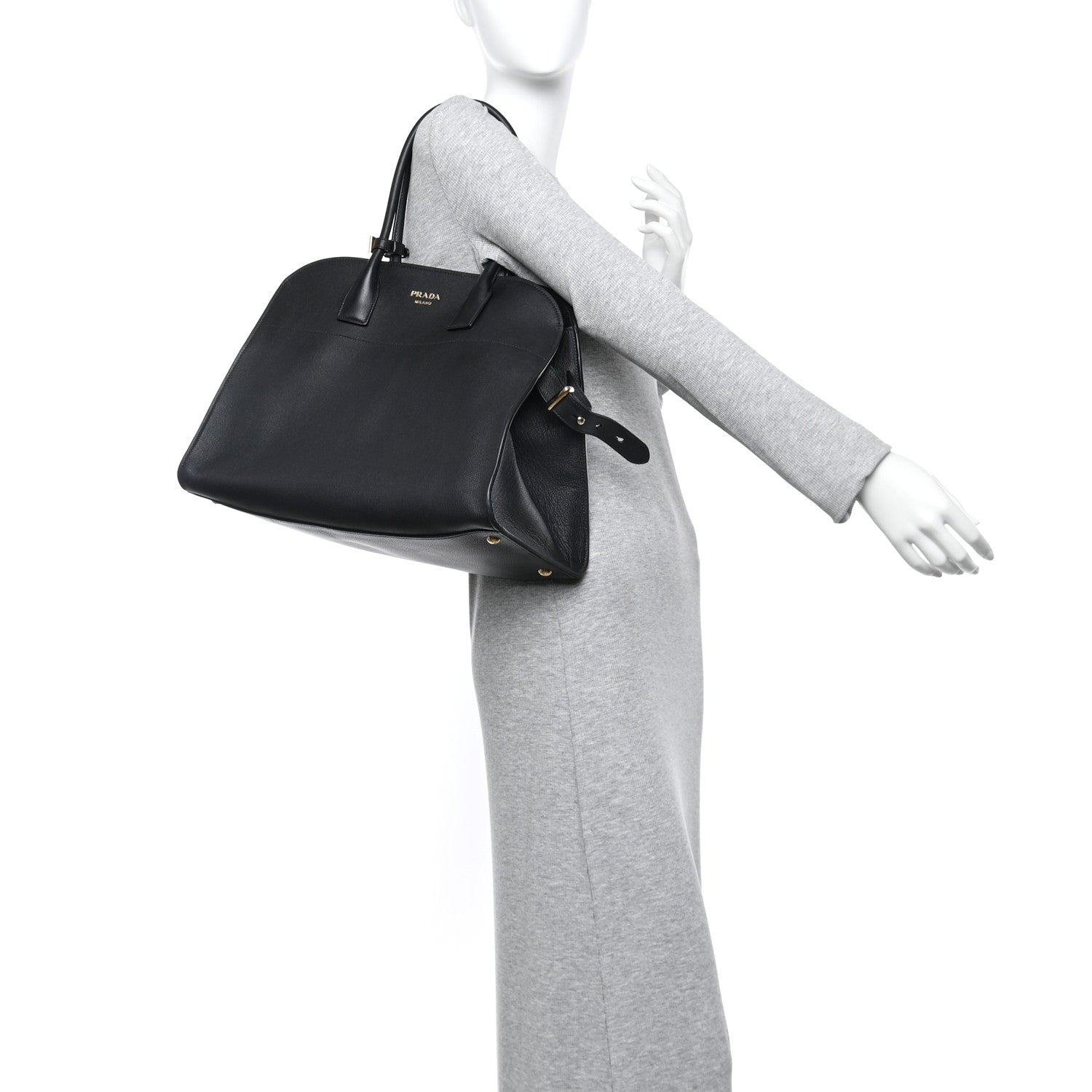 Prada Soft Grain Calfskin Large Tote Bag Black 2 of 12