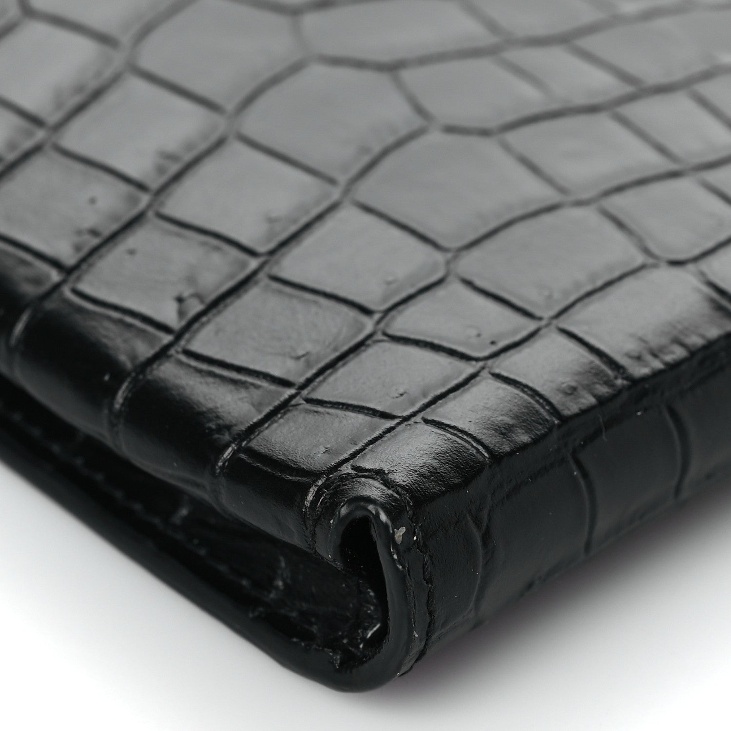 Saint Laurent Calfskin Crocodile Embossed Phone Holder Crossbody Black 8 of 9