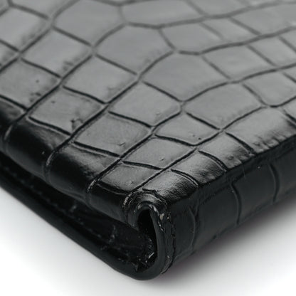 Saint Laurent Calfskin Crocodile Embossed Phone Holder Crossbody Black 8 of 9