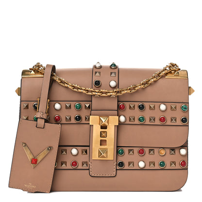 Valentino Garavani Grained Calfskin Tribal B-Rockstud Rolling Shoulder Bag Soft Noisette 1 of 11