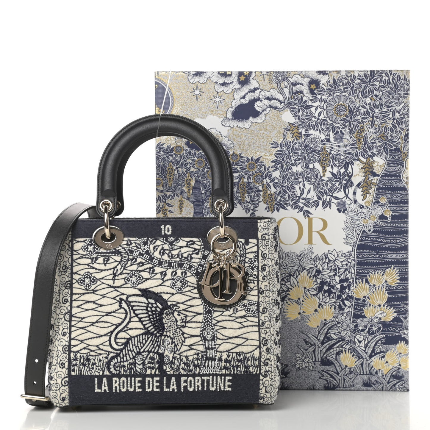 Embroidered La Roue La Fortune Tarot Medium Lady Dior Blue