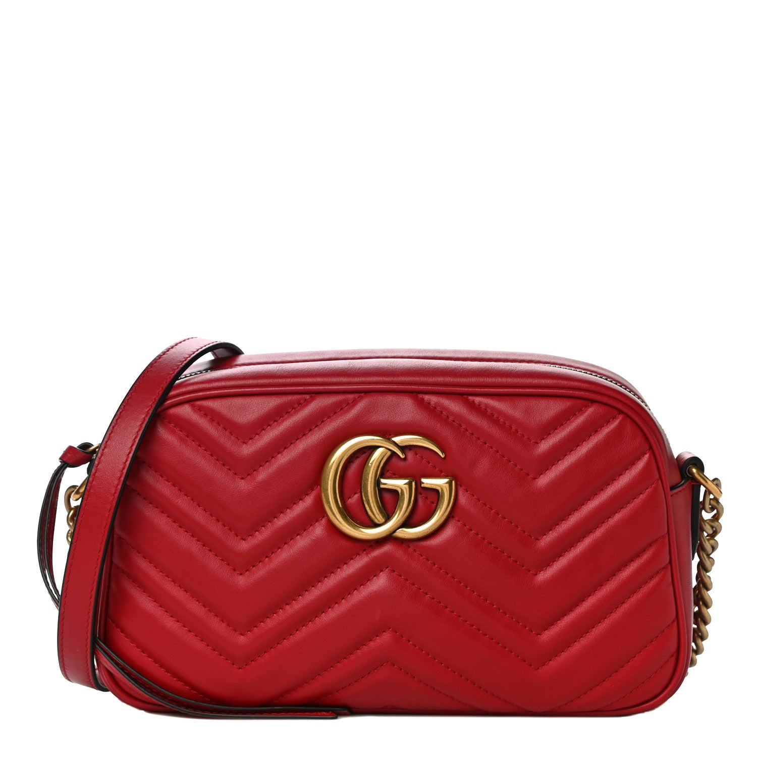 Gucci Calfskin Matelasse Small GG Marmont Chain Shoulder Bag Hibiscus Red 1 of 11