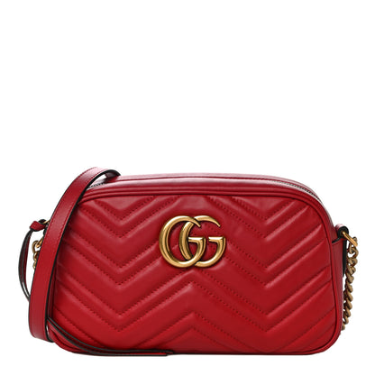 Gucci Calfskin Matelasse Small GG Marmont Chain Shoulder Bag Hibiscus Red 1 of 11