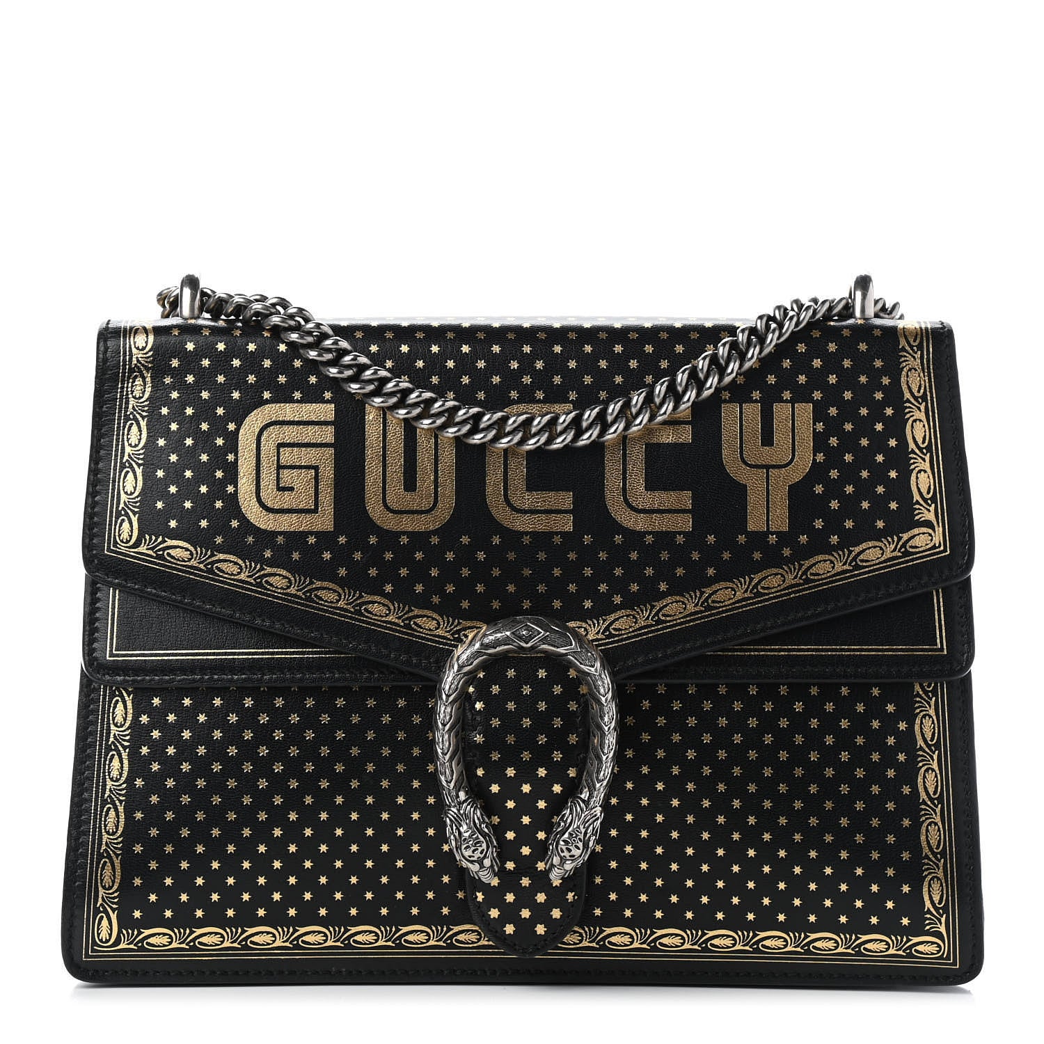 Gucci X SEGA Calfskin GUCCY Stars Medium Dionysus Shoulder Bag Black Gold 1 of 9
