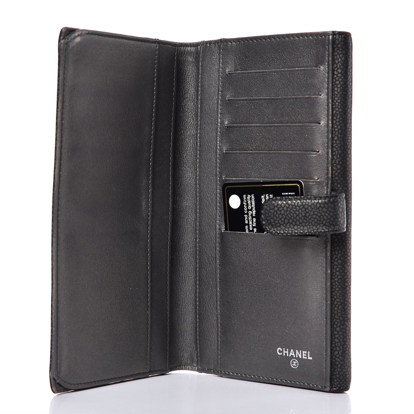 Metallic Caviar Timeless CC Large Gusset Flap Wallet Dark Silver