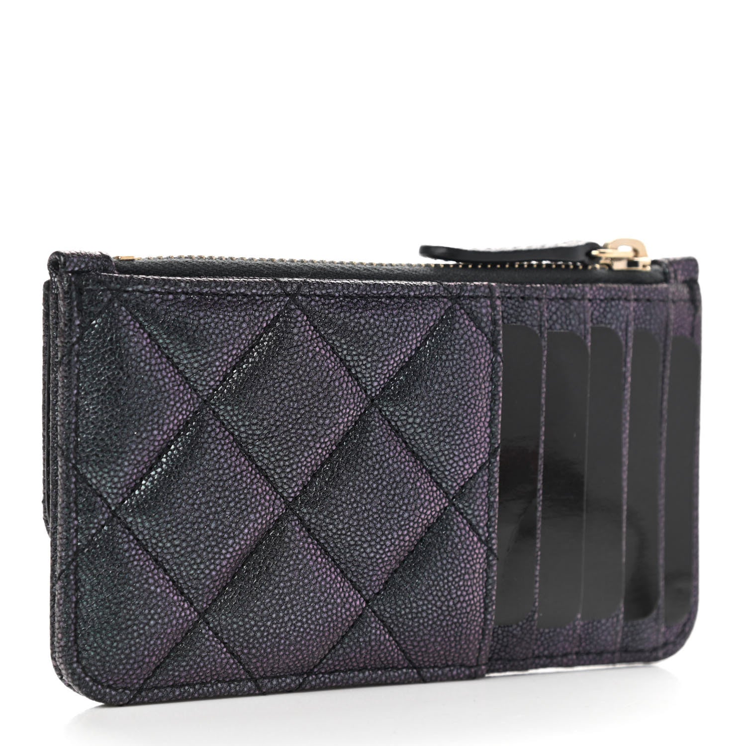 Chanel Iridescent Caviar Quilted Flap Zip Card Holder Black 4 of 7