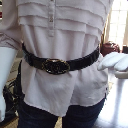 Chanel Patent Leather CC Logo Belt 38/95 Black 2 of 5