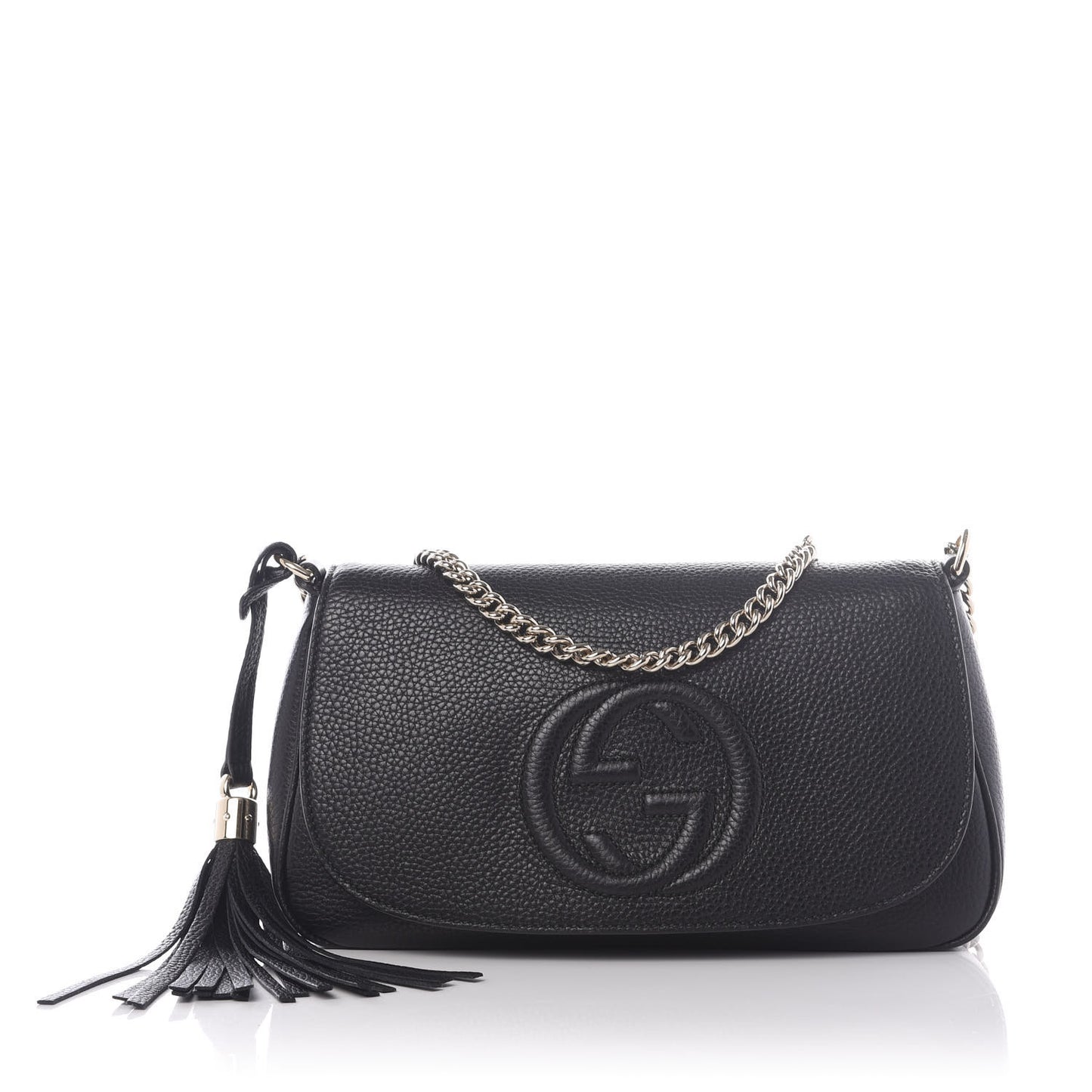 Pebbled Calfskin Medium Soho Flap Crossbody Black