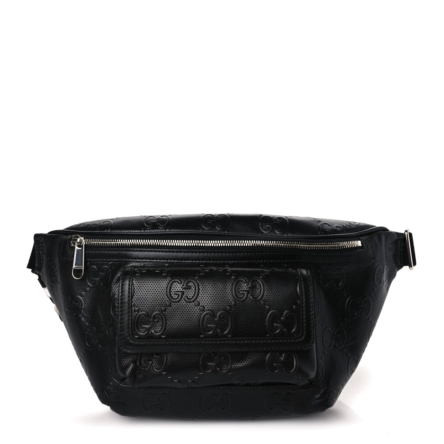 Calfskin GG Tennis Embossed Pocket Belt Bag Black